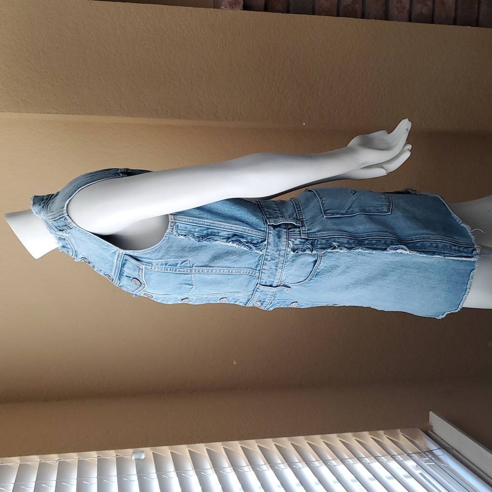 HUDSON DIY Pieced Two-Toned Distressed Button Down Sleeveless Denim Dress SIZE:M - Picture 8 of 16